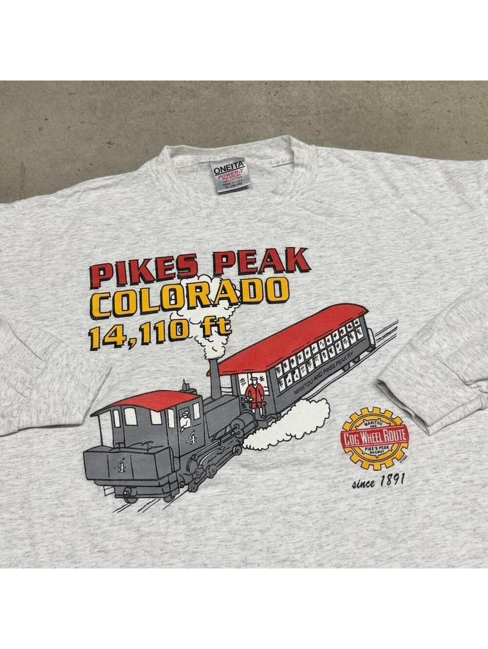 Vintage Pikes Peak Colorado Railway Train Long Sleeve T Shirt Mens XL Gray 90s